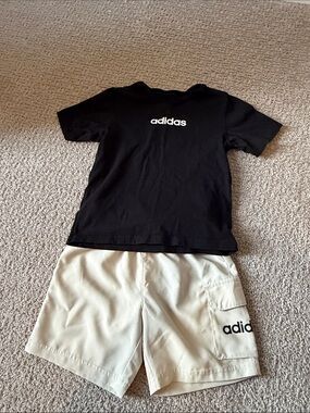 adidas Black Tee with Cream Shorts